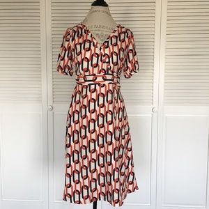Banana Republic Orange/Navy Chain Print Wrap Dress